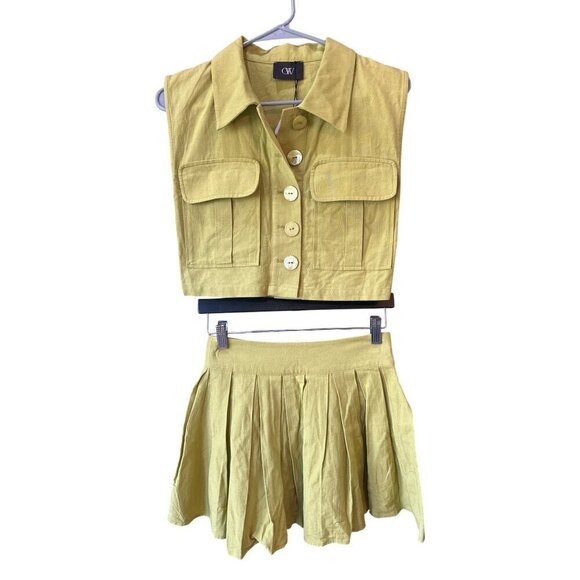 OW Collection Mira Boxy Vest & Pleats Skirt Set Moss Womens Size Small - Picture 5 of 12